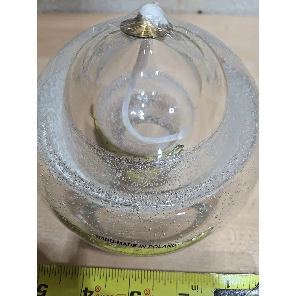 Vintage Hand Blown Bubble Glass Oil Lamp Ball Made In‎ Poland ORB With Wick